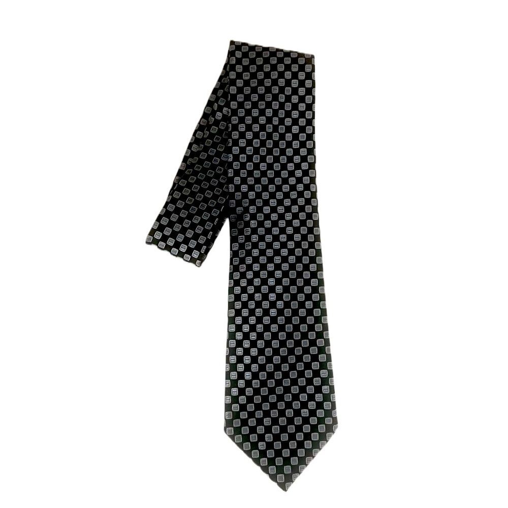 Tommy Hilfiger 100% Silk Embroidered Designer Tie Blue Geometric Preppy Necktie - Picture 4 of 7